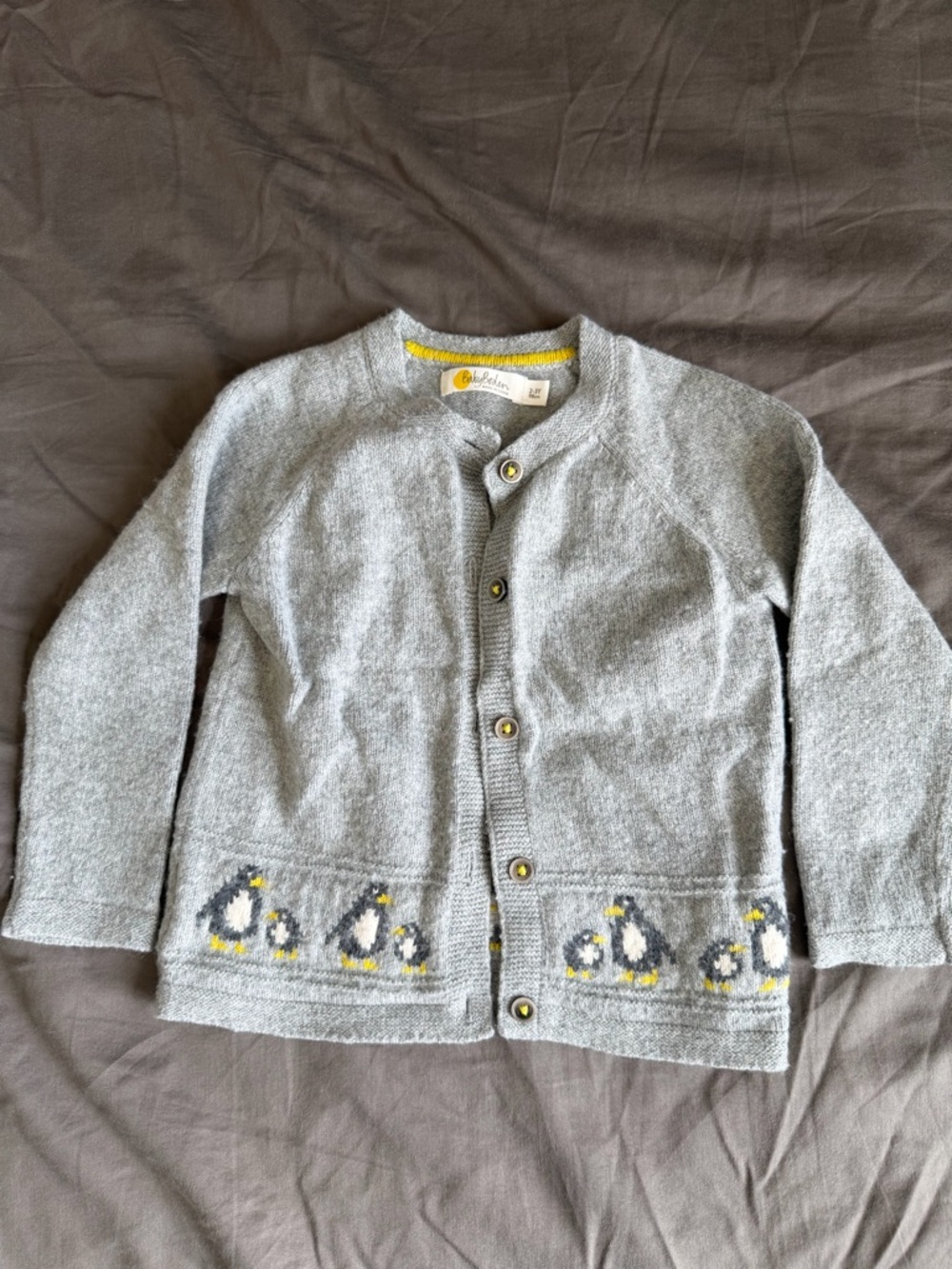 Mini Boden Gray Knit Cardigan with Penguin Motif
